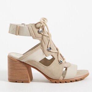 Sorel Beige Lace-Up Block Heel Sandal
